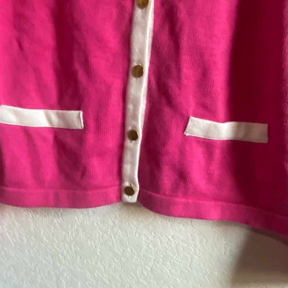Y2K Knit Preppy Pink White Gold Button Long Sleeve Barbie Sweater Cardigan L - Picture 7 of 14